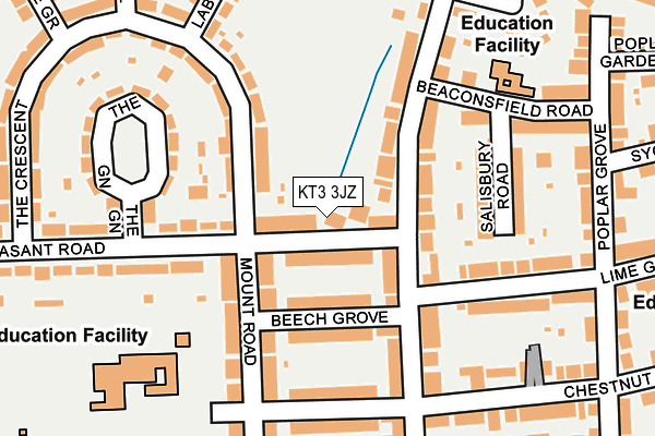 KT3 3JZ map - OS OpenMap – Local (Ordnance Survey)