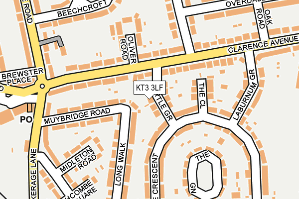 KT3 3LF map - OS OpenMap – Local (Ordnance Survey)