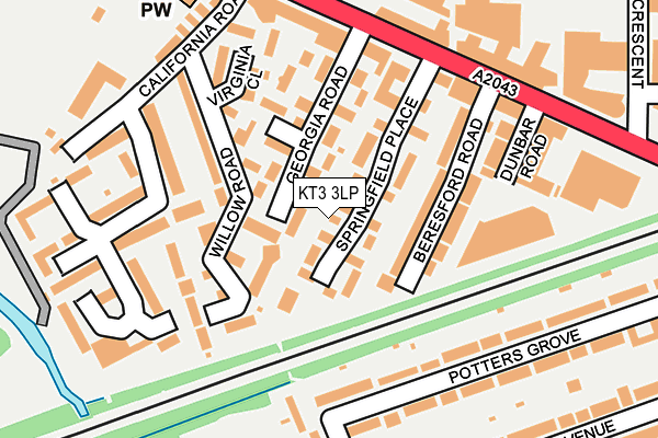 KT3 3LP map - OS OpenMap – Local (Ordnance Survey)