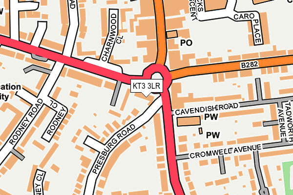 KT3 3LR map - OS OpenMap – Local (Ordnance Survey)