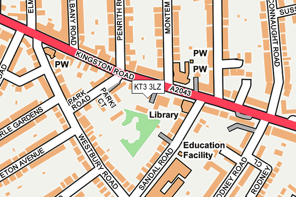 KT3 3LZ map - OS OpenMap – Local (Ordnance Survey)
