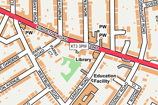 KT3 3PW map - OS OpenMap – Local (Ordnance Survey)
