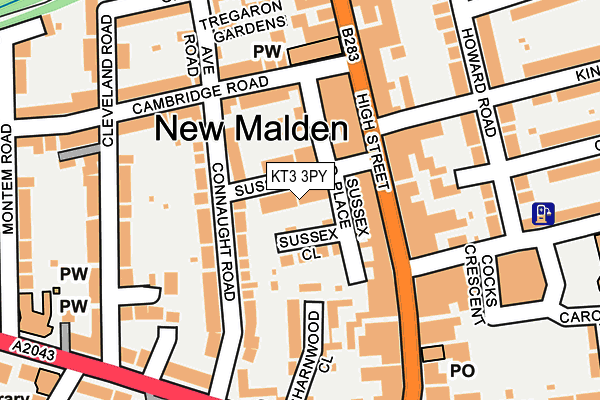 KT3 3PY map - OS OpenMap – Local (Ordnance Survey)