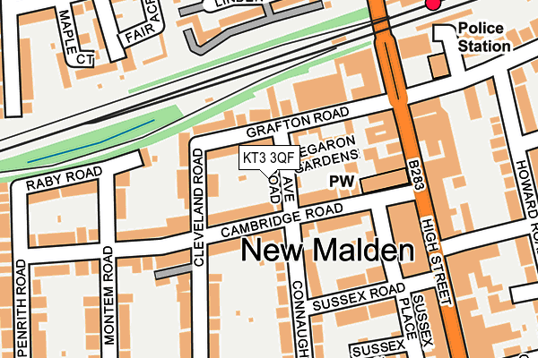 KT3 3QF map - OS OpenMap – Local (Ordnance Survey)