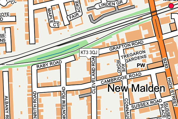 KT3 3QJ map - OS OpenMap – Local (Ordnance Survey)