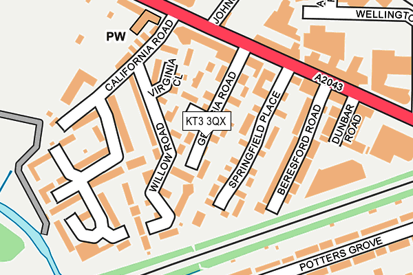 KT3 3QX map - OS OpenMap – Local (Ordnance Survey)