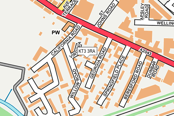 KT3 3RA map - OS OpenMap – Local (Ordnance Survey)