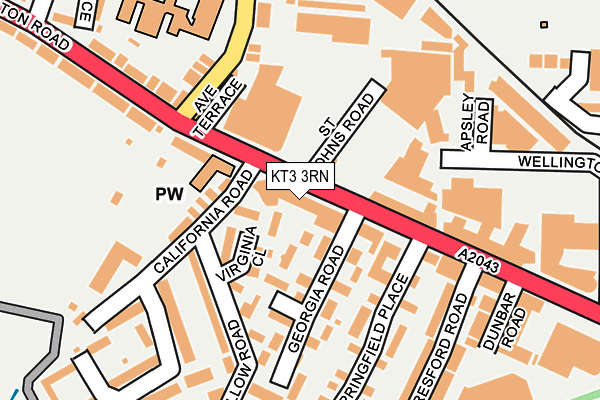 KT3 3RN map - OS OpenMap – Local (Ordnance Survey)