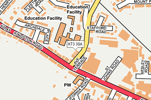 KT3 3SA map - OS OpenMap – Local (Ordnance Survey)