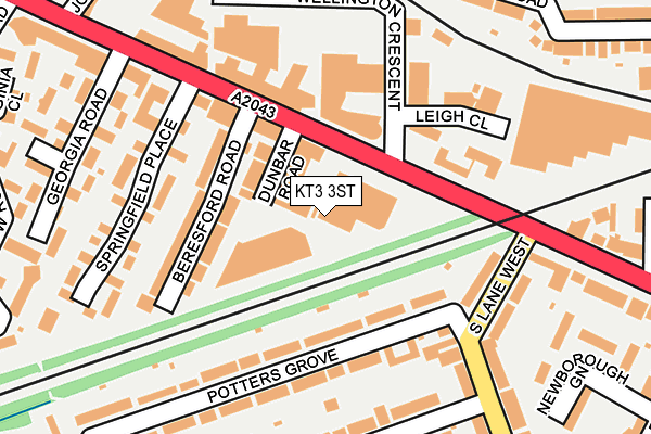 KT3 3ST map - OS OpenMap – Local (Ordnance Survey)
