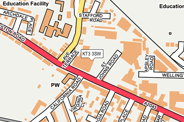 KT3 3SW map - OS OpenMap – Local (Ordnance Survey)