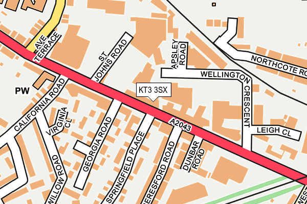 KT3 3SX map - OS OpenMap – Local (Ordnance Survey)