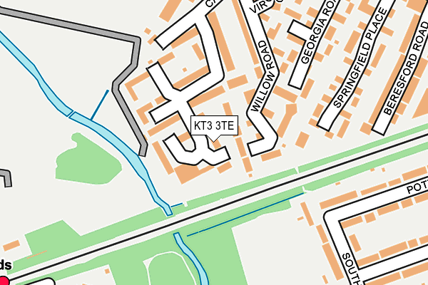 KT3 3TE map - OS OpenMap – Local (Ordnance Survey)