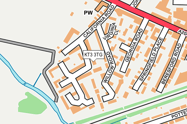 KT3 3TG map - OS OpenMap – Local (Ordnance Survey)