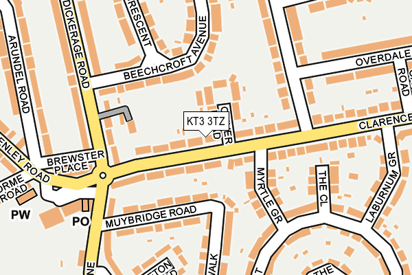 KT3 3TZ map - OS OpenMap – Local (Ordnance Survey)