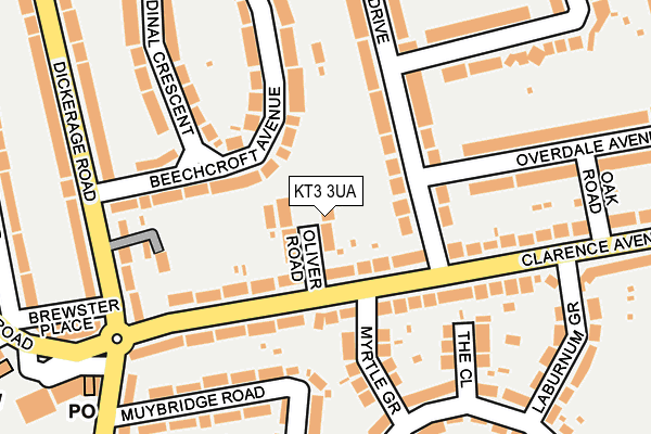 KT3 3UA map - OS OpenMap – Local (Ordnance Survey)
