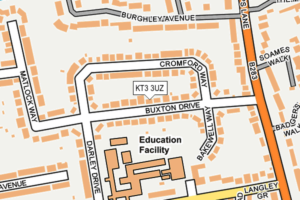 KT3 3UZ map - OS OpenMap – Local (Ordnance Survey)