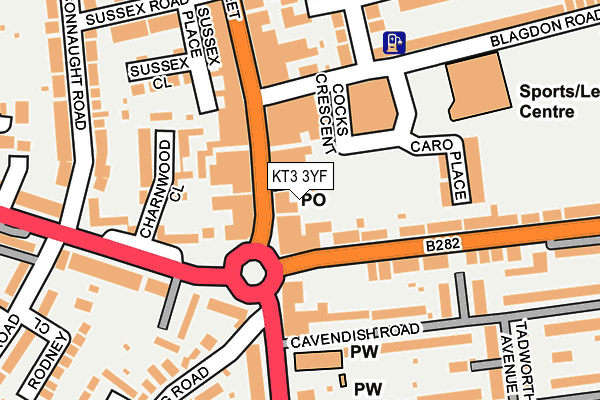 KT3 3YF map - OS OpenMap – Local (Ordnance Survey)