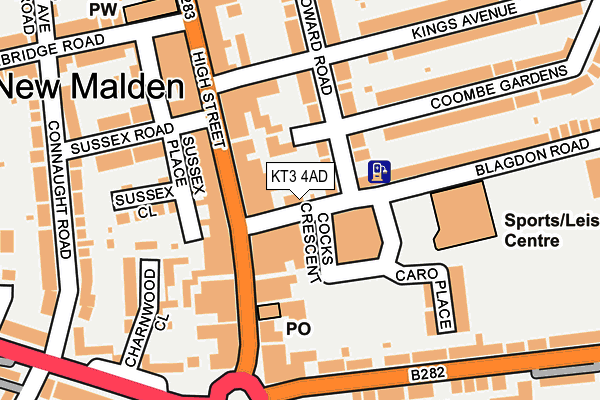 KT3 4AD map - OS OpenMap – Local (Ordnance Survey)