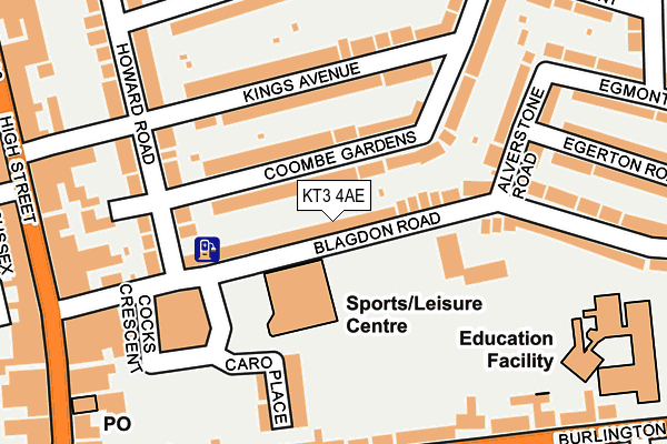 KT3 4AE map - OS OpenMap – Local (Ordnance Survey)