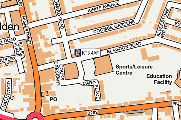 KT3 4AF map - OS OpenMap – Local (Ordnance Survey)