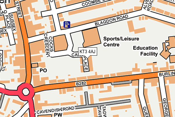 KT3 4AJ map - OS OpenMap – Local (Ordnance Survey)