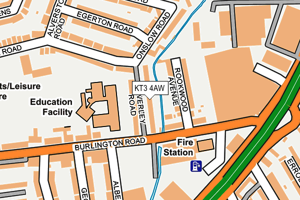 KT3 4AW map - OS OpenMap – Local (Ordnance Survey)