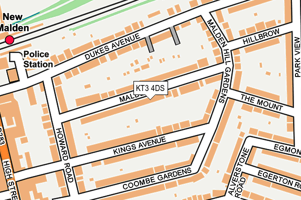 KT3 4DS map - OS OpenMap – Local (Ordnance Survey)