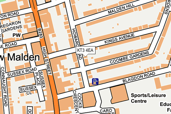 KT3 4EA map - OS OpenMap – Local (Ordnance Survey)