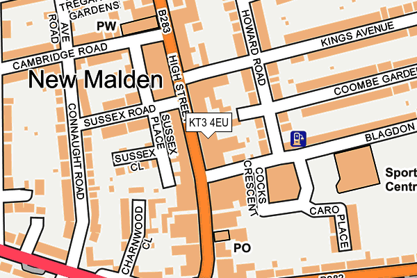 KT3 4EU map - OS OpenMap – Local (Ordnance Survey)