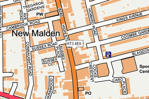 KT3 4EX map - OS OpenMap – Local (Ordnance Survey)