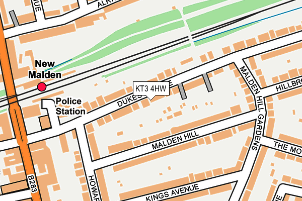 KT3 4HW map - OS OpenMap – Local (Ordnance Survey)