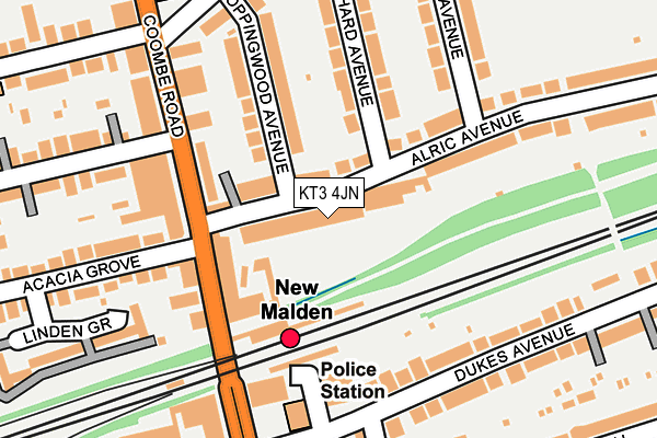 KT3 4JN map - OS OpenMap – Local (Ordnance Survey)