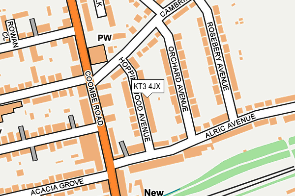 KT3 4JX map - OS OpenMap – Local (Ordnance Survey)