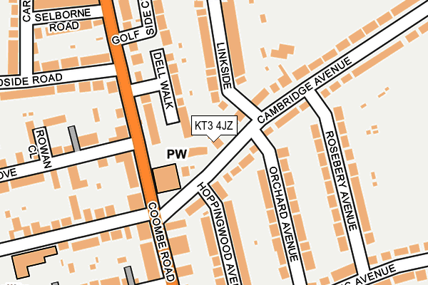 KT3 4JZ map - OS OpenMap – Local (Ordnance Survey)