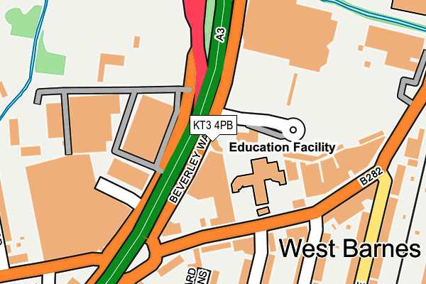 KT3 4PB map - OS OpenMap – Local (Ordnance Survey)