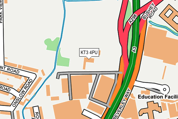 KT3 4PU map - OS OpenMap – Local (Ordnance Survey)