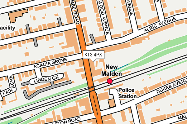 KT3 4PX map - OS OpenMap – Local (Ordnance Survey)