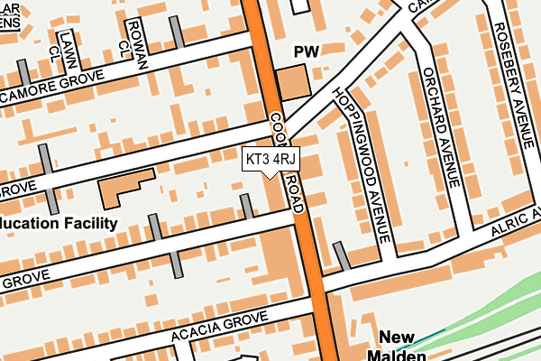 KT3 4RJ map - OS OpenMap – Local (Ordnance Survey)