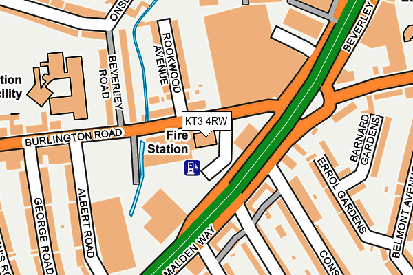 KT3 4RW map - OS OpenMap – Local (Ordnance Survey)