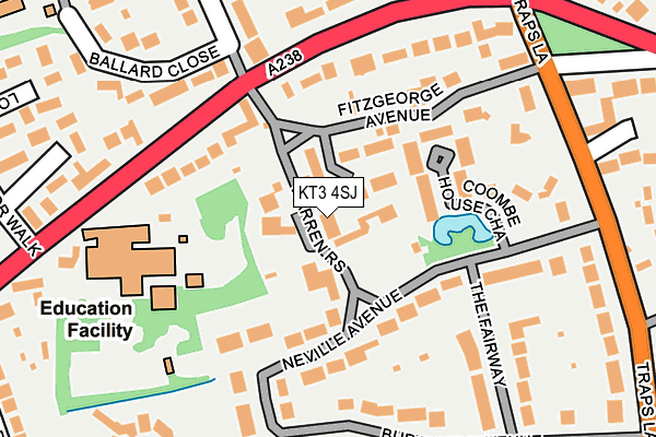 KT3 4SJ map - OS OpenMap – Local (Ordnance Survey)