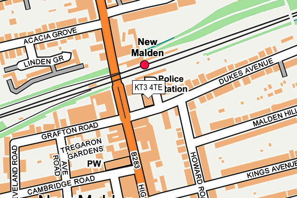 KT3 4TE map - OS OpenMap – Local (Ordnance Survey)