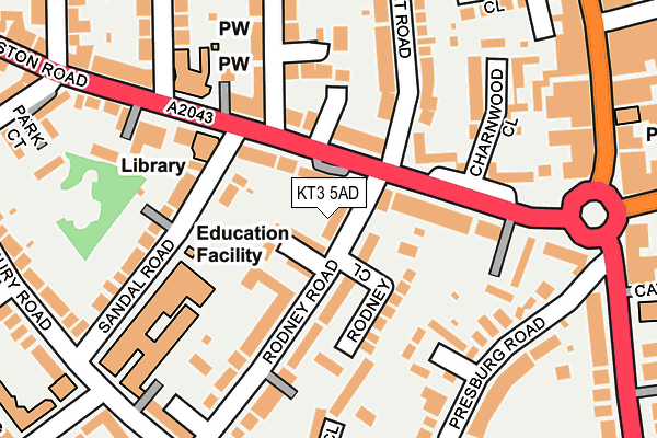 KT3 5AD map - OS OpenMap – Local (Ordnance Survey)