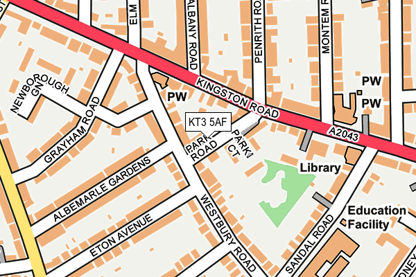 KT3 5AF map - OS OpenMap – Local (Ordnance Survey)