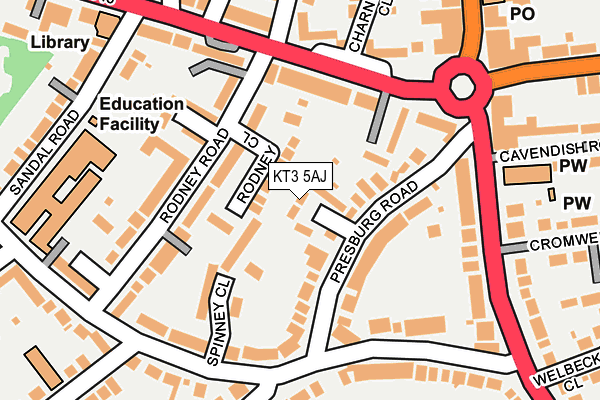 KT3 5AJ map - OS OpenMap – Local (Ordnance Survey)