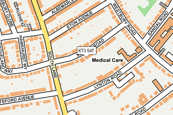 KT3 5AT map - OS OpenMap – Local (Ordnance Survey)