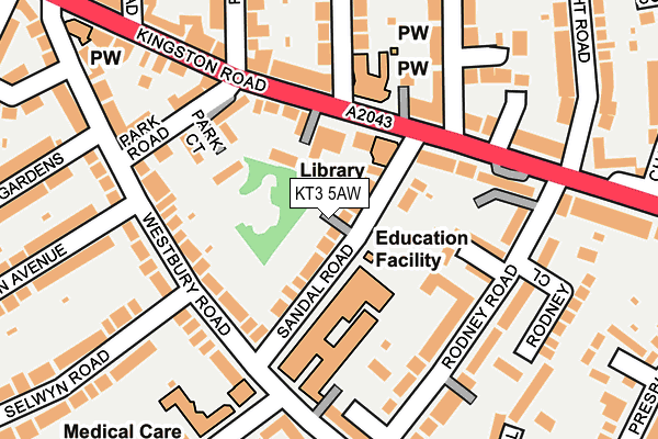 KT3 5AW map - OS OpenMap – Local (Ordnance Survey)