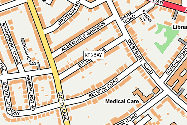 KT3 5AY map - OS OpenMap – Local (Ordnance Survey)