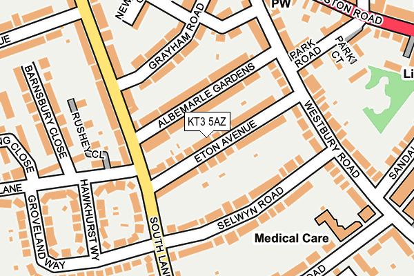 KT3 5AZ map - OS OpenMap – Local (Ordnance Survey)