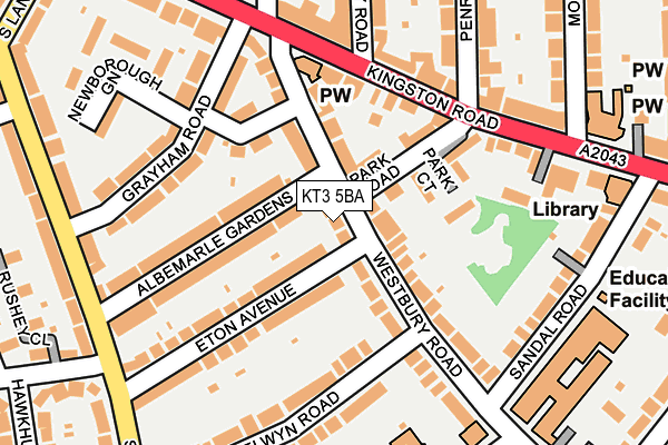 KT3 5BA map - OS OpenMap – Local (Ordnance Survey)